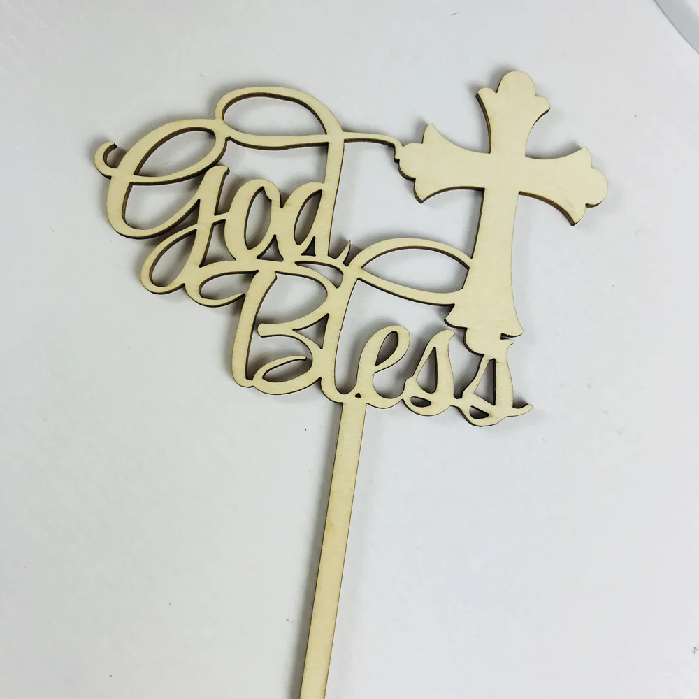  God Bless color wooden Cake Topper, First Communion Cake Topper Decorations, Baby Girl or Boy baptism for Confirmation  Topper (2)