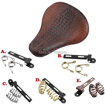 

Motorcycle Retro Brown Crocodile Leather Style Solo Seat & Springs Bracket Fits For Harley Chopper Bobber Custom