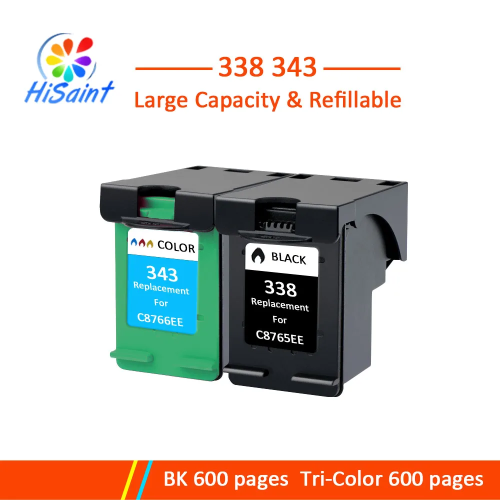 Hisaint Refilled ink cartridge replacement for HP 338 343 XL for HP Deskjet 6540 5740 5745 6520