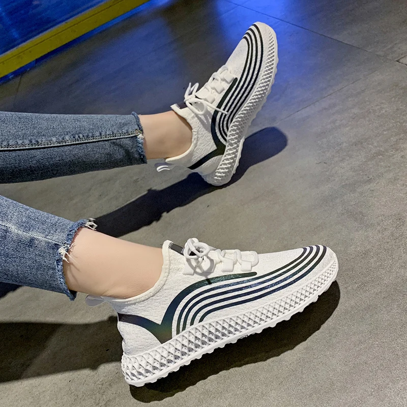 Plus Size Casual Shoes Female Ladies Flats Vulcanized Shoes Canvas Stretch Fabric Sneakers Women Shoes Woman Platform Lace Up