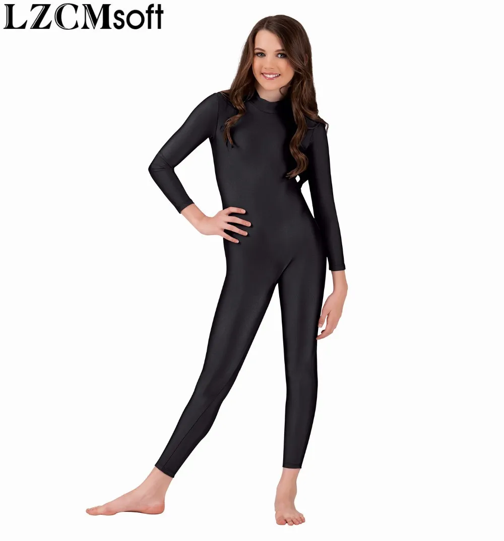 LZCMsoft/гимнастический костюм с высоким горлом для девочек, детский балетный костюм с длинными рукавами, Одежда для танцев, костюм из спандекса и лайкры для детей