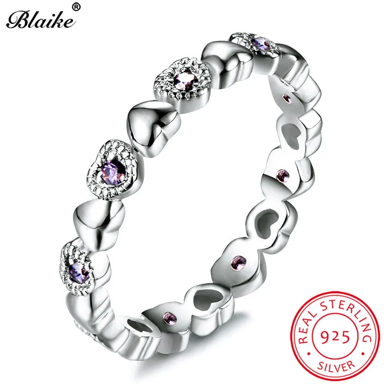 

Blaike 100% Solid S925 Sterling Silver Heart Amethyst Rings For Women Purple Zircon Luxury Birthstone Engagement Fine Jewelry