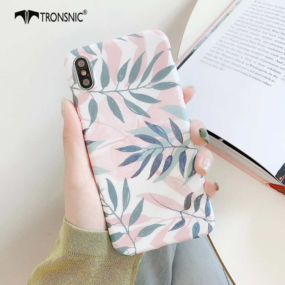 

TRONSNIC Leaf Phone Case for iPhone X XS MAX XR Green Pink Soft Silicone Luxury Case for iPhone 6s 7 8 Plus Matte Fashion Covers