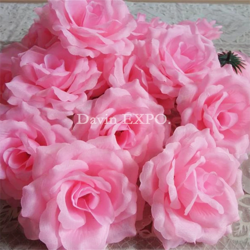 50 Pcs Big 10cm Pink Artificial Rose Pink Silk Flower Head Diy Wedding