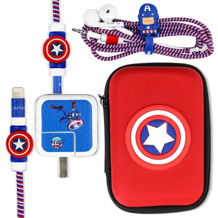 

Cute Cartoon USB Cable Earphone Protector Set With Earphone Box Cable Winder Stickers Spiral Cord Protector For iPad Phone