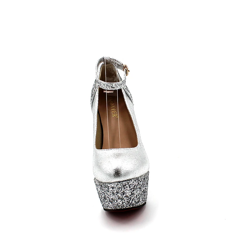 Frauen Heels Riemen weiß Schwarzes Hochzeit Stil High Dünne Pumpen Enmayer Pumpt Mode Knöchel Schuhe gold Kappe Runde Plattform Neue silber Haw8xSOFqI