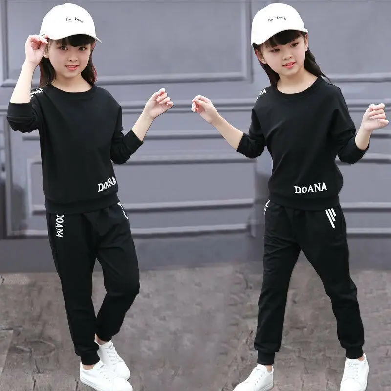 

2019 Teenage Girls Clothing Set Casual Cotton Children Sweatshirt + Pants Two-Piece Tracksuit Kids Girl Set Spring Autumn Suits