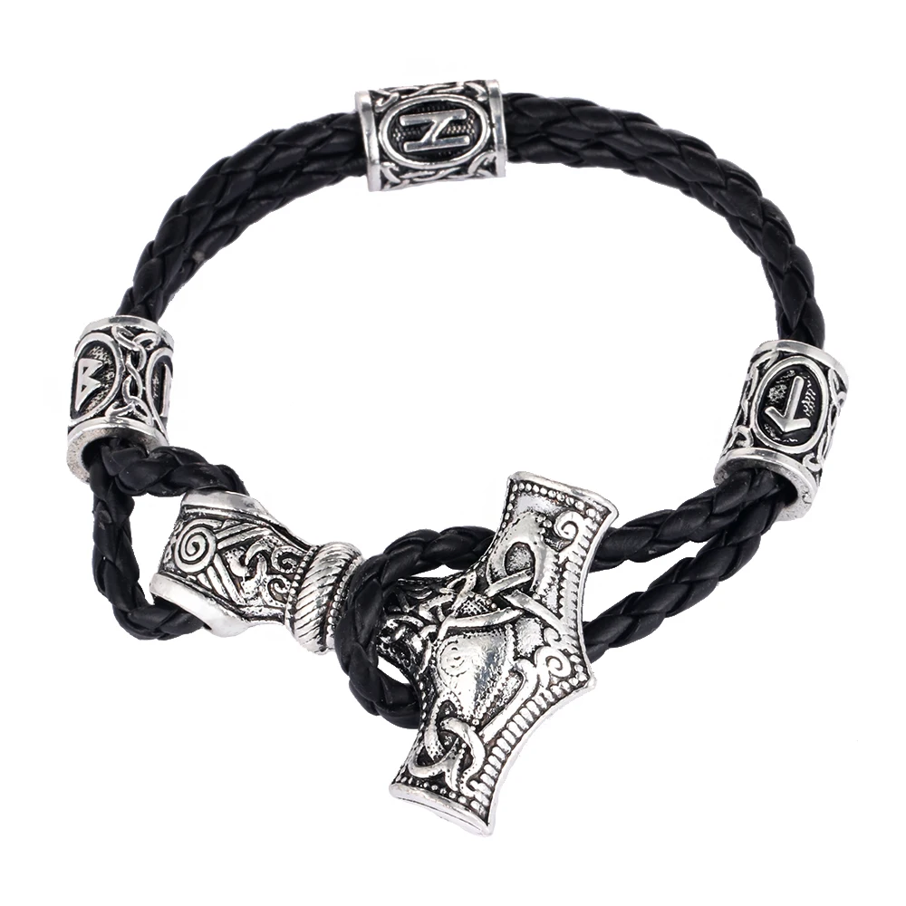 New Replaceable Norse Viking Runes Beads Braided Bracelet Men Bracelets