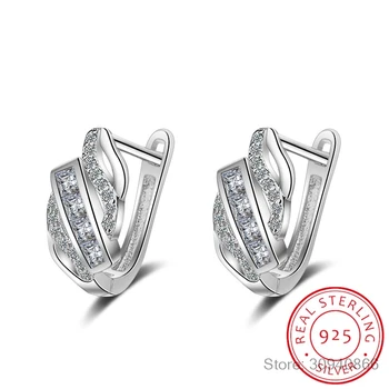 

Fashion 925 Sterling Silver Stud Earring Geometric Design Micro Pave Zirconia Earring For Women Pure Silver Jewelry oorbellen