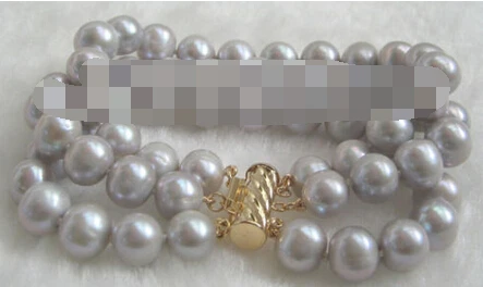 

433 Shining 8" 3row 9-10mm natural gray round freshwater pearl bracelet - GP clasp