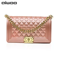Aiwoo frauen messenger taschen diamantgitter muster einfarbig haspe pvc umhängetasche mit metallkette frauen große umhängetasche