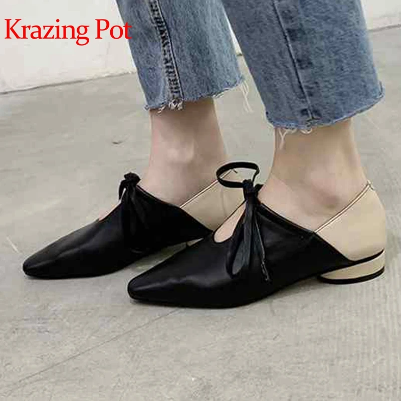 

Krazing pot hot sale genuine leather round toe lace up dress European low heels fashion pumps sweety young girls mary janes L15