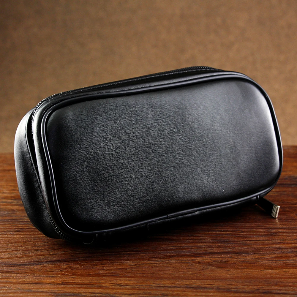 New Smooth Leather Bag for 2 Smoking Pipes Tobacco Bag Solid Black