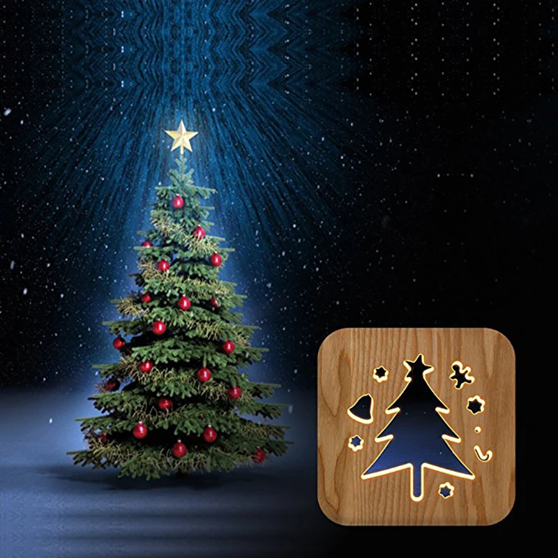 

Wood carving LED Creative Night Light Christmas Tree USB Power Desk Table Lamp Valentine's Day Kids Baby Gift