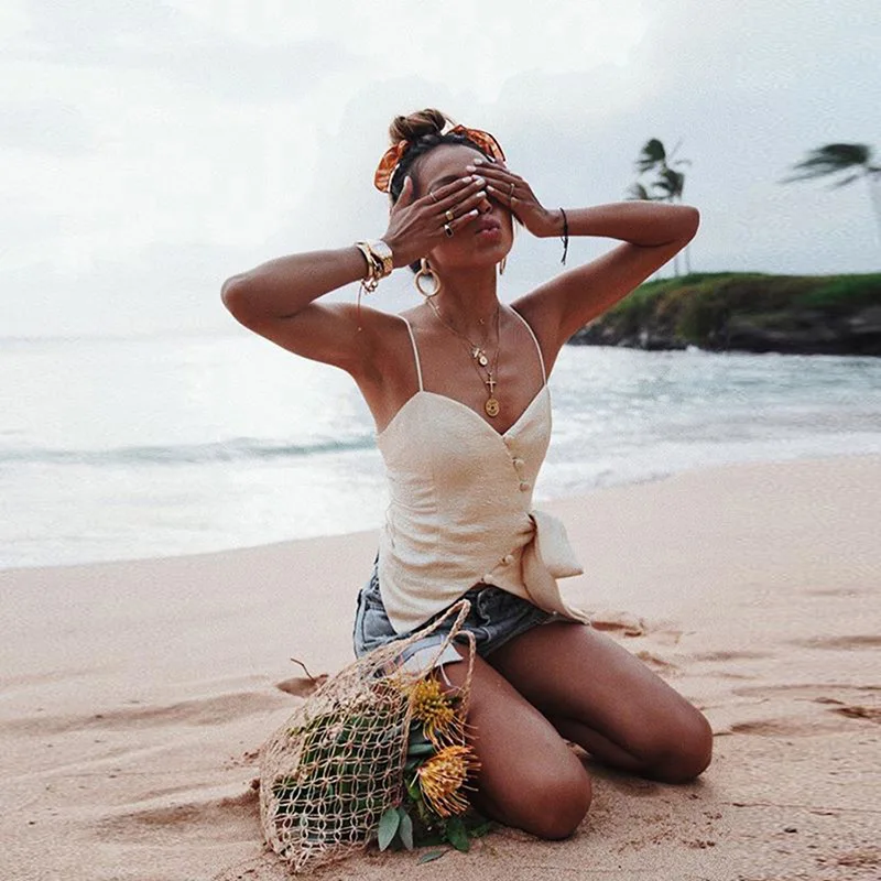 

Jo Kalin 2019 New Tank Top Women Front Button Sexy Fitness Halter Top Summer Style White Camisole Cute Tank Top Sleeveless Camis