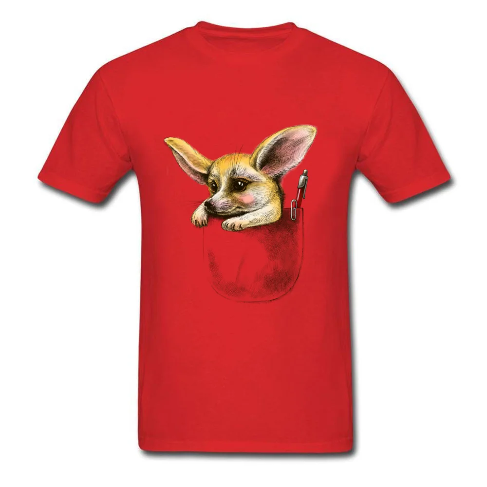 Pocket fennec fox Rife Slim Fit T Shirts Round Neck Cotton Fabric Short Sleeve Tops Shirts for Men Clothing Shirt Summer Pocket fennec fox red