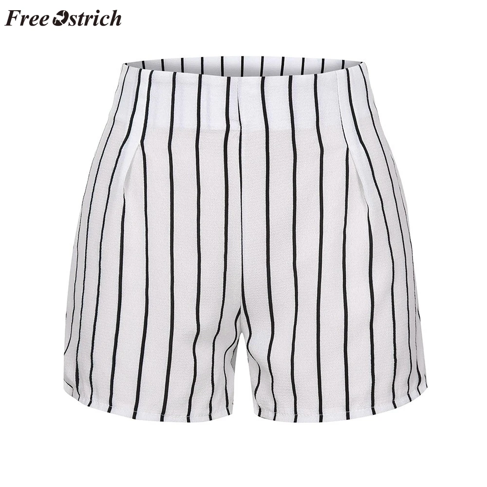 

FREE OSTRICH Women's fashion striped print zipper casual summer beach comfortable personality daily hundred home travel shorts