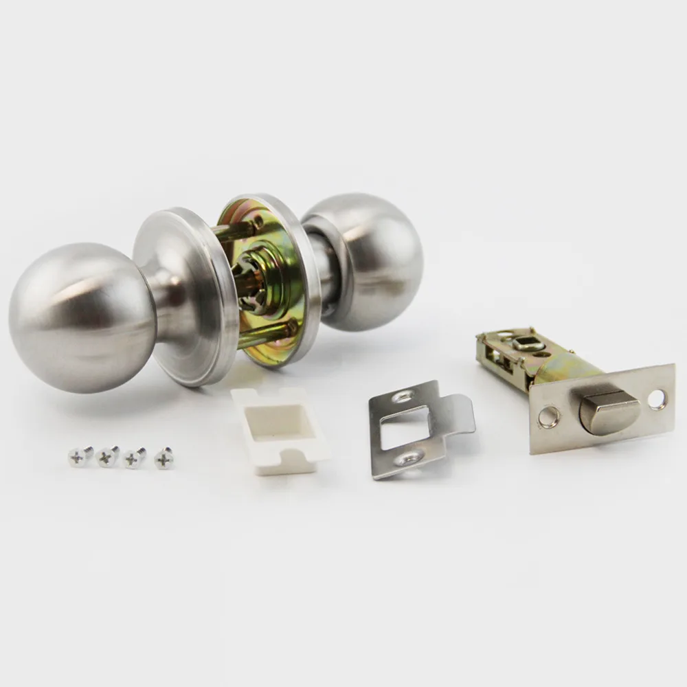 

10 pcs Sliver Lock Brushed Round Ball Stainless Steel Channel Privacy Door Knob Set Handle Lock Key for Bathroom With Accessory