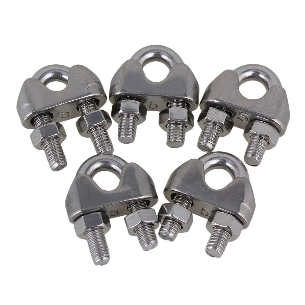 10pcs 5MM SS304 Stianless Steel Wire Rope Clips U Shaped Clamps Buckle 