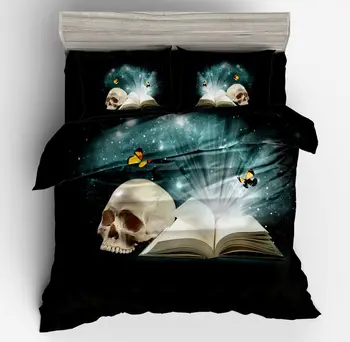 

Duvet Cover black Skull reading simple wind 2/3pcs British Style Family student dormitory Quilt cover pillowcase