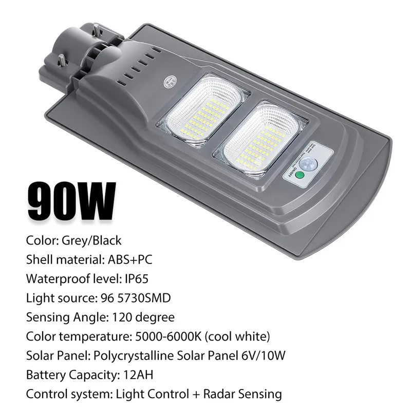 

Waterproof IP65 90W LED Solar Lamp Outdoor Street Lights Super Bright Motion Sensor Light Control +Radar Sensing