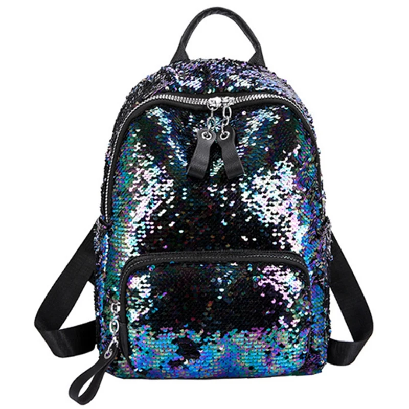 Best Sequins Bling Teen Small Backpack Girl Travel Shoulder Bag Female Sequins Contrast Color School Backpack For Student Bag
