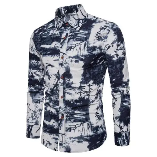 Весенняя рубашка с длинными рукавами в стиле ретро с цветочным принтом для мужчин блузка 5XL Тонкий Топы корректирующие корейский стильвечерние - Цвет: CS15