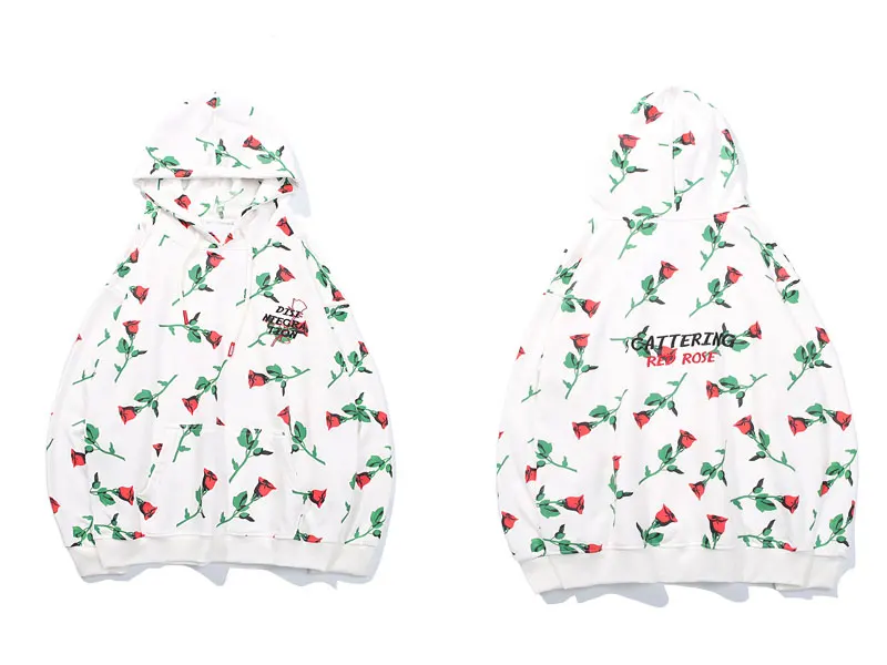 Red Rose Full Printed Embroidery Letters Hoodies 1