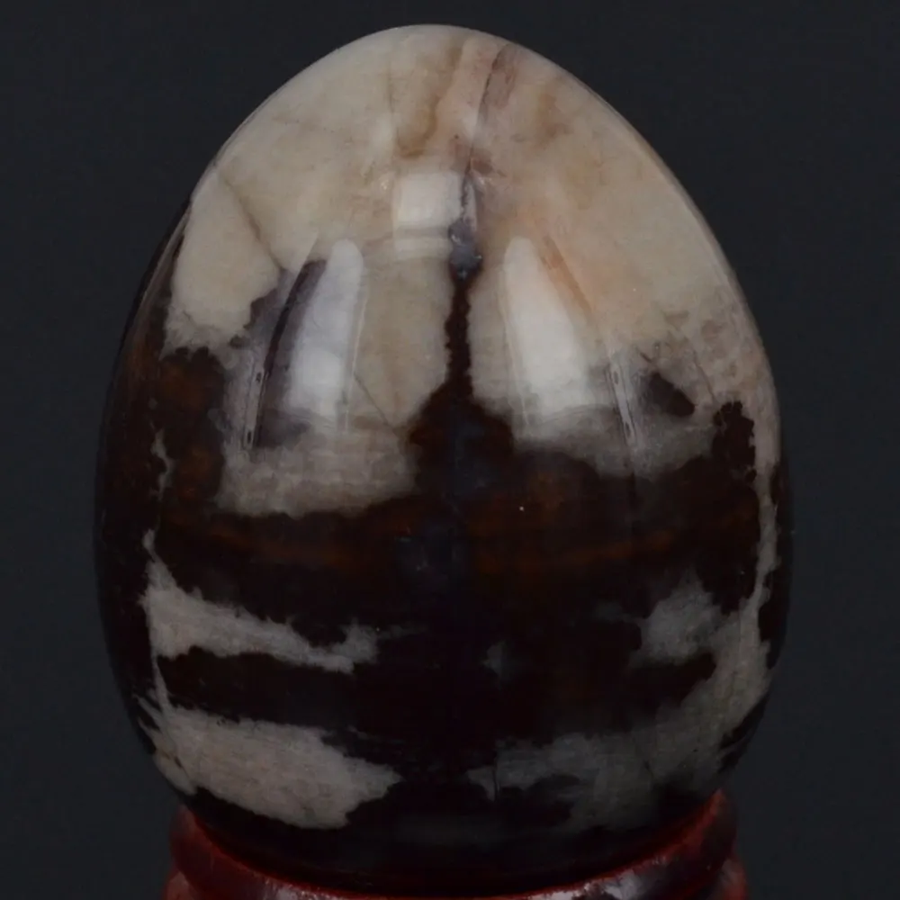 Natural Stone Brown White Nguni Jasper Sphere Egg  Chakra Crystal Reiki Healing Carved Decorative Crafts W/Stand, Minerals