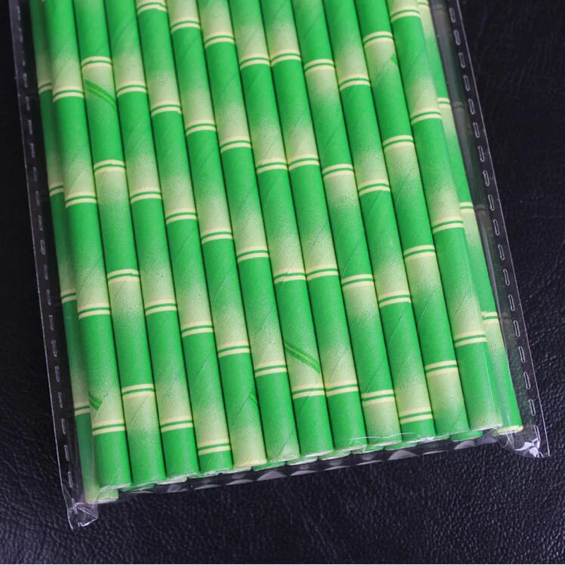 

50pcs/lot Paper Straws Bamboo Print Tiki Paper Straws Hawaiian Jungle Luau Colored Patterned Mason Jar Straws Bulk Xmas