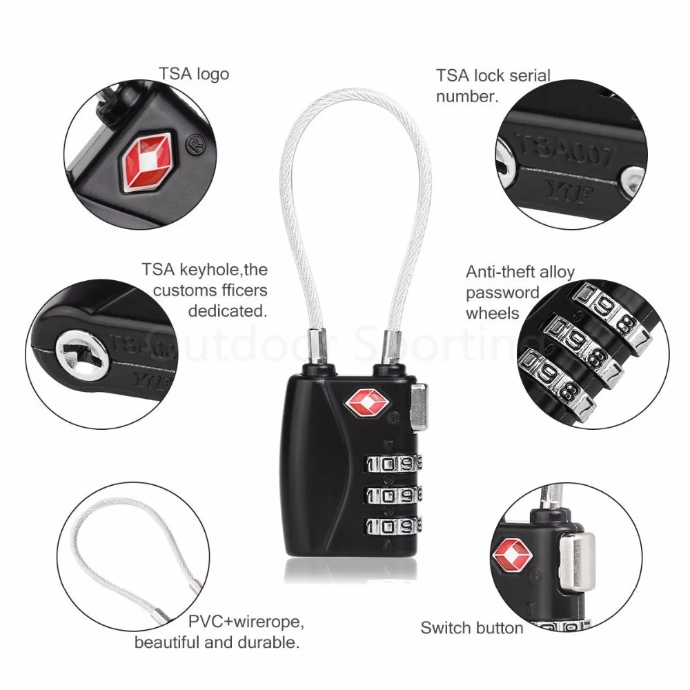 

Black TSA Approved Security Resettable 3 Digit Combination Password Travel Luggage Suitcase Lock Padlock for Camping Travel