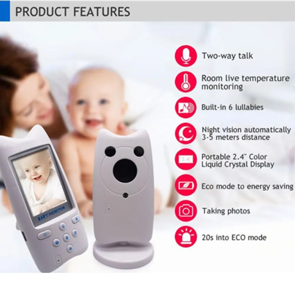 

Wireless LCD Audio Video Baby Monitor W801 Radio Nanny Music Intercom IR 24h Portable Baby Camera Baby Walkie Talkie Babysitter