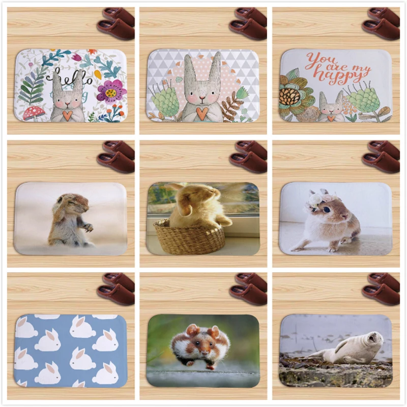 

Happy Easter Printing Door Mat Easter Bunny Flannel Floor Mat Non-slip Mat Rabbit Home Decoration Doorat vloermat felpudo