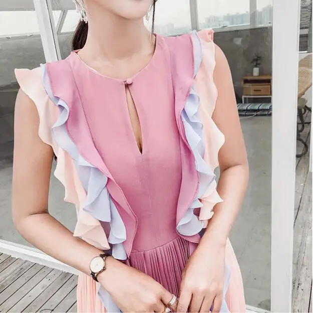 Новый 2019 Для женщин Coulorful Радуга оборками платье в стиле Boho Chic летняя Элегантная