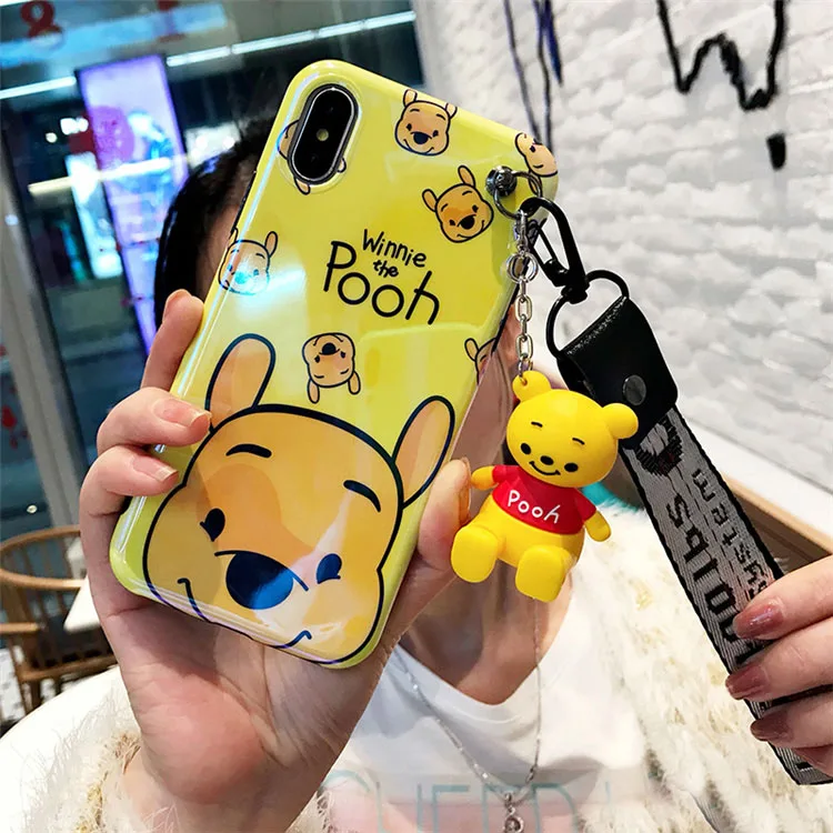 Чехол для iPhone XS max XR X Stitch, задняя крышка с милым мультяшным медведем для iPhone 8plus 7 6 6S plus, чехол для телефона+ подставка для игрушек+ ремешок - Цвет: Синий