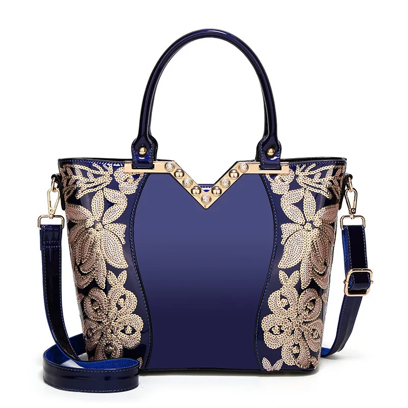 

Embroidery Handbags For Women 2019 Luxury Designer Bolsa Feminina Ladies Hand Crossbody Sequins Patent Leather Messenger Bag
