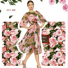 Большой розовый цветок розы Шелковый шифон с узором ткань, мягкий шифон тонкая ткань для платья, длинное пляжное платье из шифона ткань для одежды