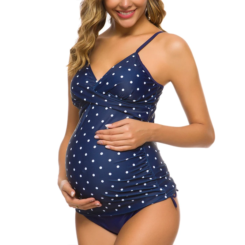 

Women Maternity Swimwear Solid Retro Floral Plum Wrap Front Tankini Two Piece Pregnancy Swimsuits Bikini Set Pregnant Plus Size