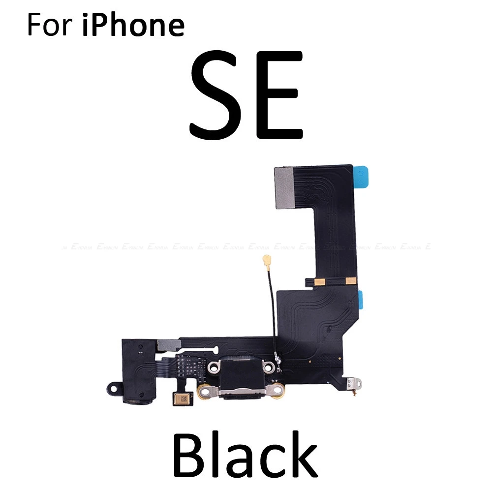 Зарядное устройство, зарядный порт, док-станция, гибкий кабель для iPhone 4, 4S, 5, 5S, 5C, SE, с аудиоразъемом для наушников, запасные части - Цвет: For iPhone SE Black