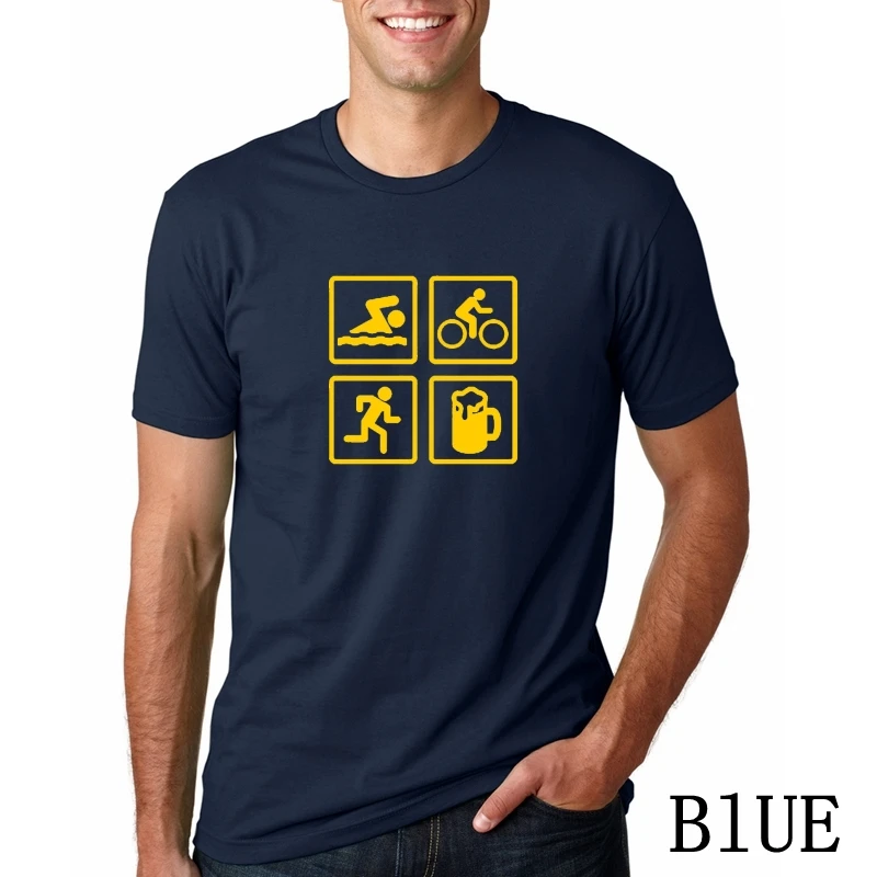 Мужская хлопковая футболка с коротким рукавом, повседневная мужская футболка, креативная футболка с триатлоном, плавучий велосипед, декоративный силуэт, футболки