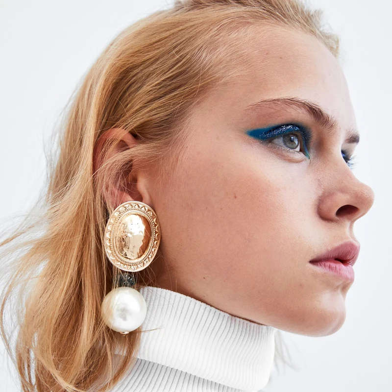 

Miwens Design New ZA Pearl Beads Dangle Earrings For Women Maxi Pendant Statement Earrings Handmade Golden Metal Drop Jewelry