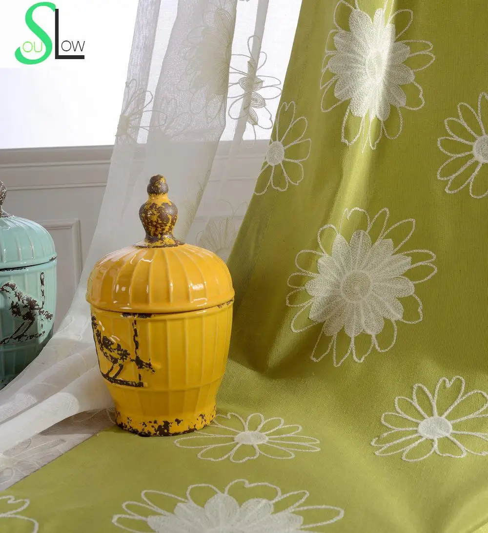 

Flowers Cotton Embroidery Curtain Four Color Curtains Cortinas For Living Room Kitchen Bedroom Cortina Tulle Embroidered Sheer