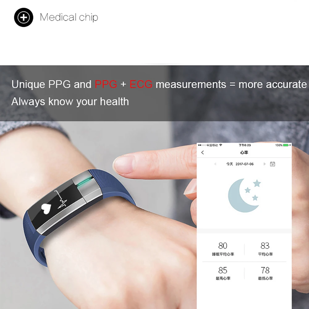 Умный Браслет ECG PPG фитнес трекер для активности часы с монитором кровяного