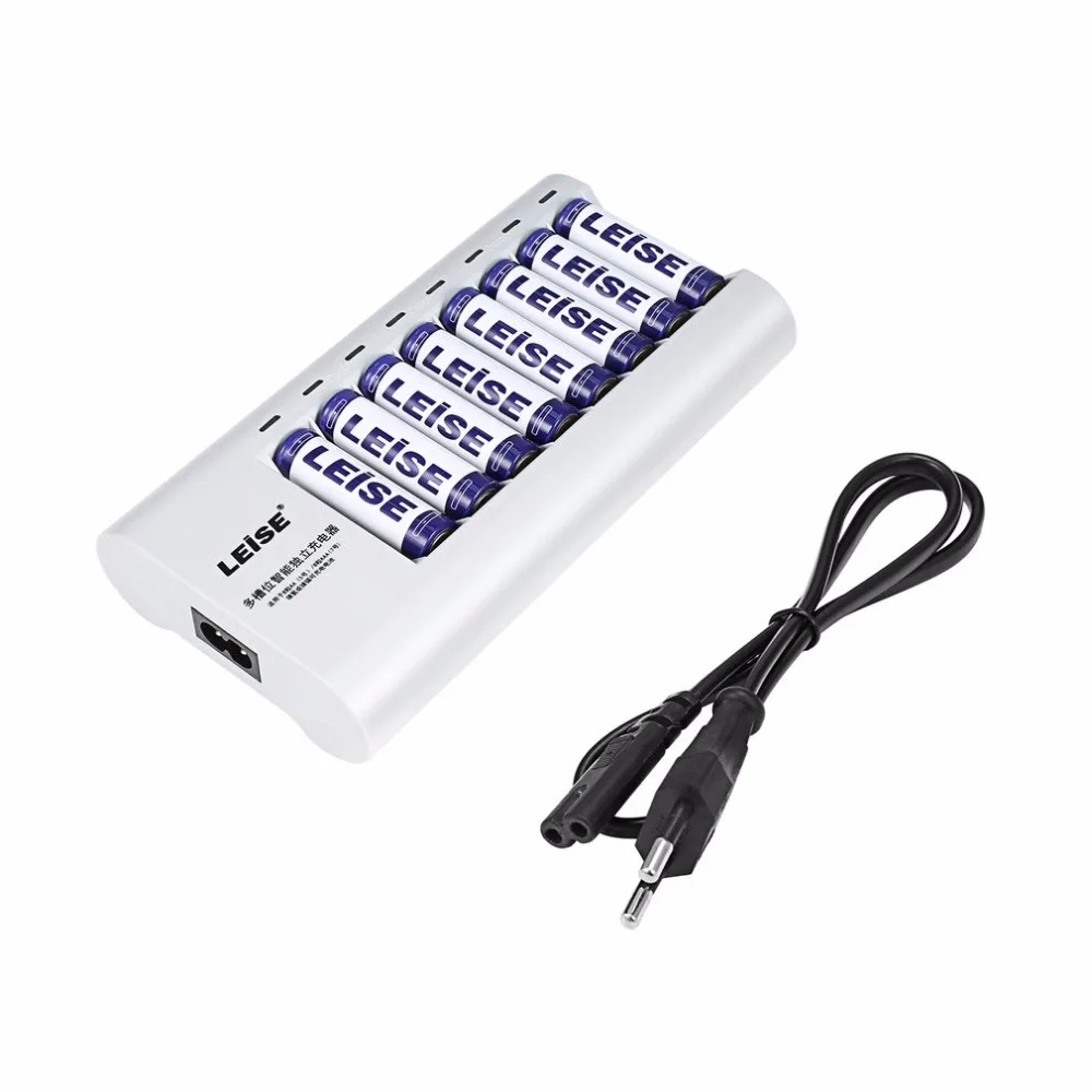 

LEISE 858 8pcs 2200mAh 1.2v AA Rechargeable Battery + 8 slots Independent Fast Independent Charger with Power Cable Line
