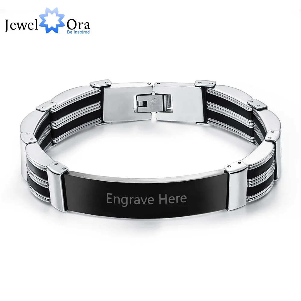

Silicone Titanium Steel Personalized Engrave Bracelets For Men Custom 205 mm Bracelets&Bangles Best Man Gifts(JewelOra BA101449)