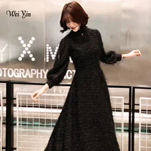 Weiyin robe de soirée noire, tenue de soirée élégante tenue de fête pour femmes musulmanes, manches longues, WY1265, 2020 