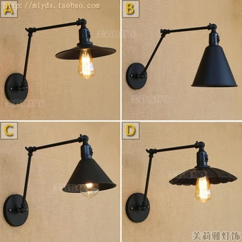 

Vintage Loft Industrial Adjustable Sconce Wall Lights for Bedroom Long Swing Arm Flexible Wall Lamp Black Lighting Fixtures E27