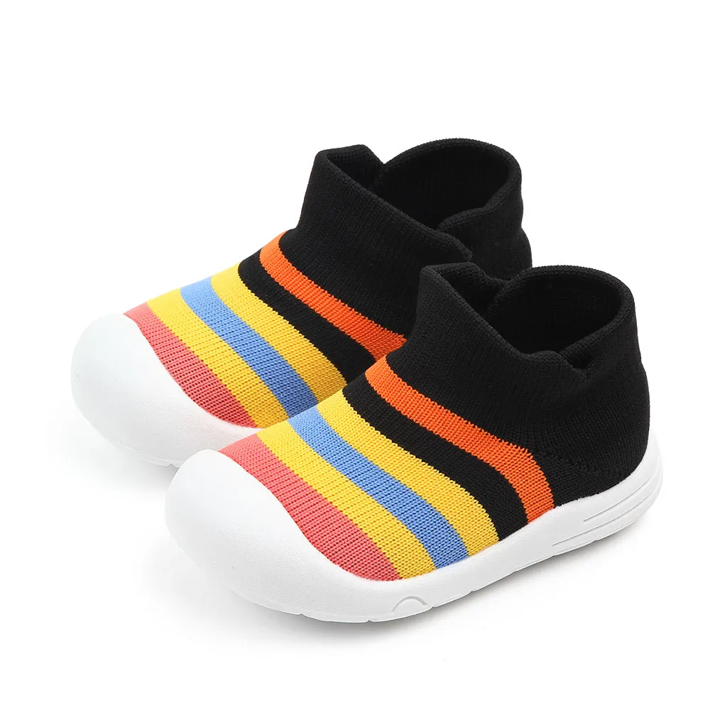 First Walkers Baby Boys Girls Rainbow Anti-Slip Shoes Soft Soled Newborn Infant Pre-Walker - Цвет: C