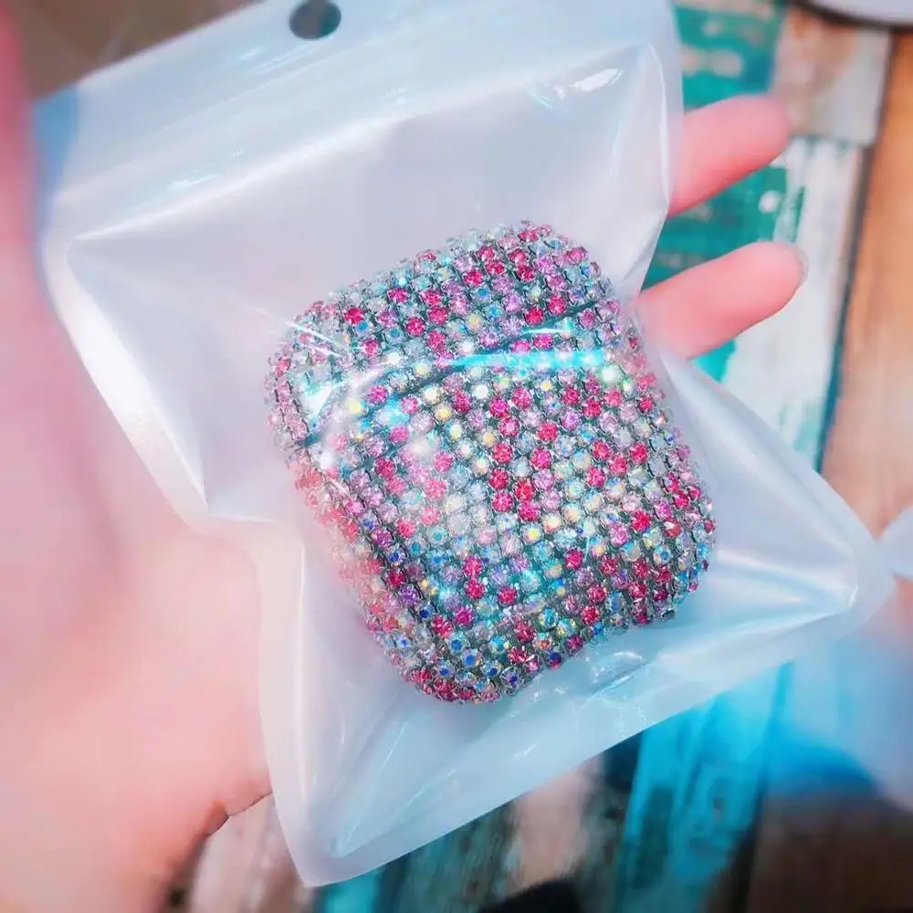 Блестящие стразы шикарные бриллианты Жесткий Чехол для iPhone Airpods 1 2 Защитная крышка Bluetooth наушники чехол сумка - Цвет: pink