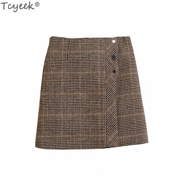

Tcyeek 2020 New Arrival Fashion Women's Vintage Skirts Spring Mini Sexy Skirt Autumn Office Ladies Short Plaid Clothing LWL214